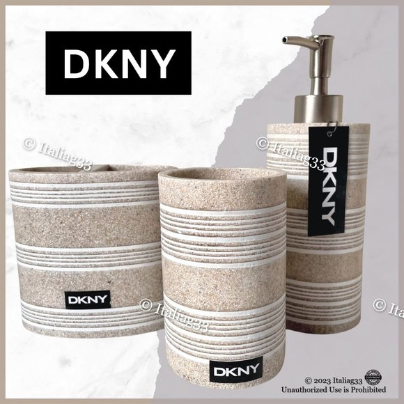 DKNY Soap Pump, Toothbrush Holder, Tumbler Bathroom Accessory 3Pc Set Sand Tan - Picture 2 of 16
